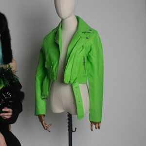 Neon Green Women's Cropped Motorcycle Jacket